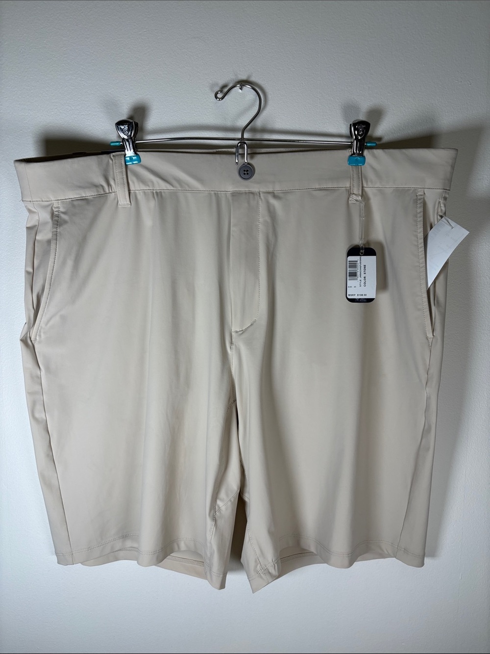 Johnnie-O Fusion Performance Pull-On Shorts – Stone – Size 40 – NWT